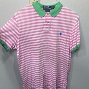 Polo Ralph Lauren polo - pink/white/green striped - large